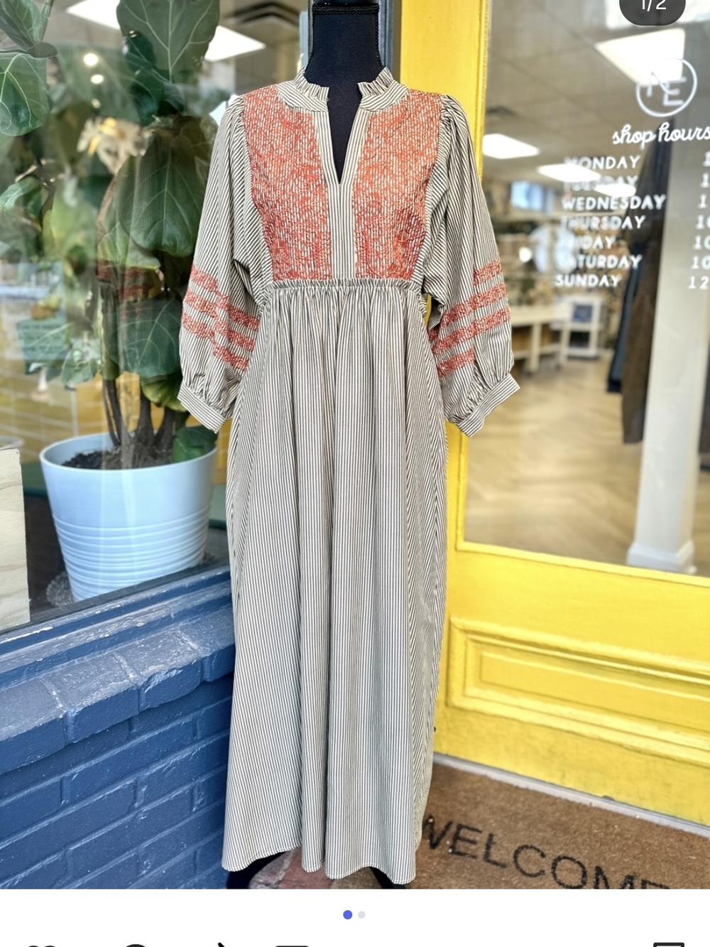 JODIFL Striped Maxi Dress with Orange Embroidered Yoke